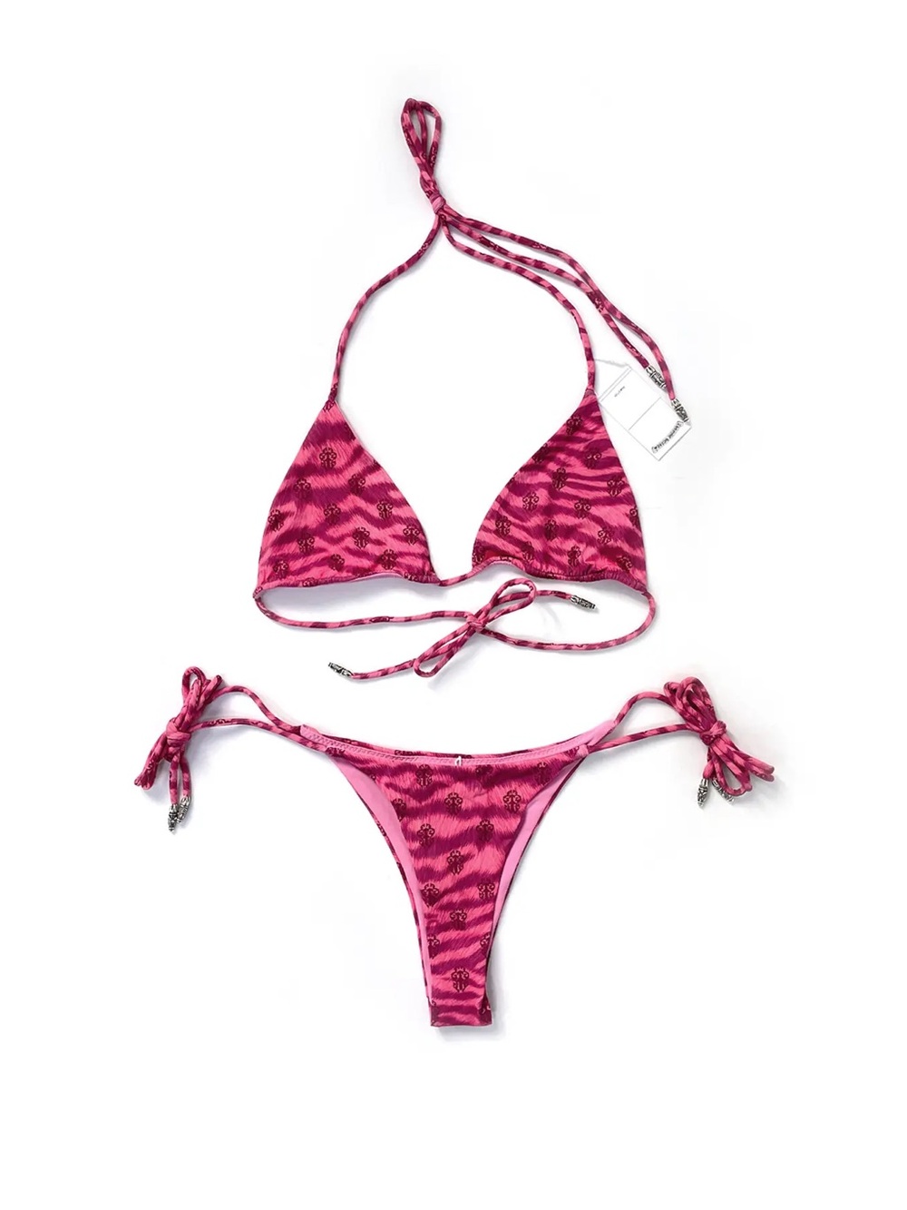 Chrome Hearts Pink Zebra Print String Bikini